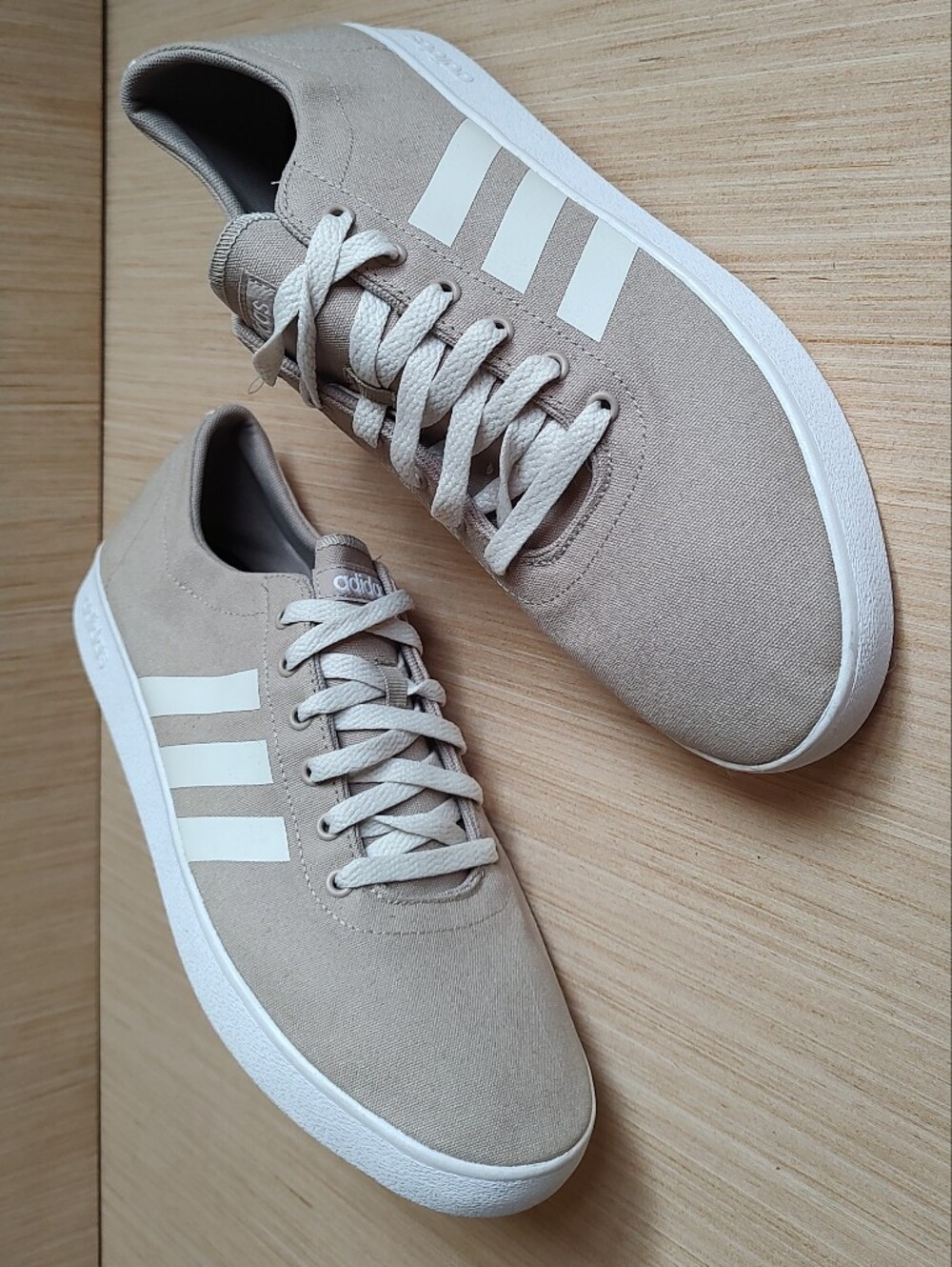 Adidas Men's Easy Vulc 2.0 Sneakers Beige Tan Lace Up Striped Canvas Shoes 12